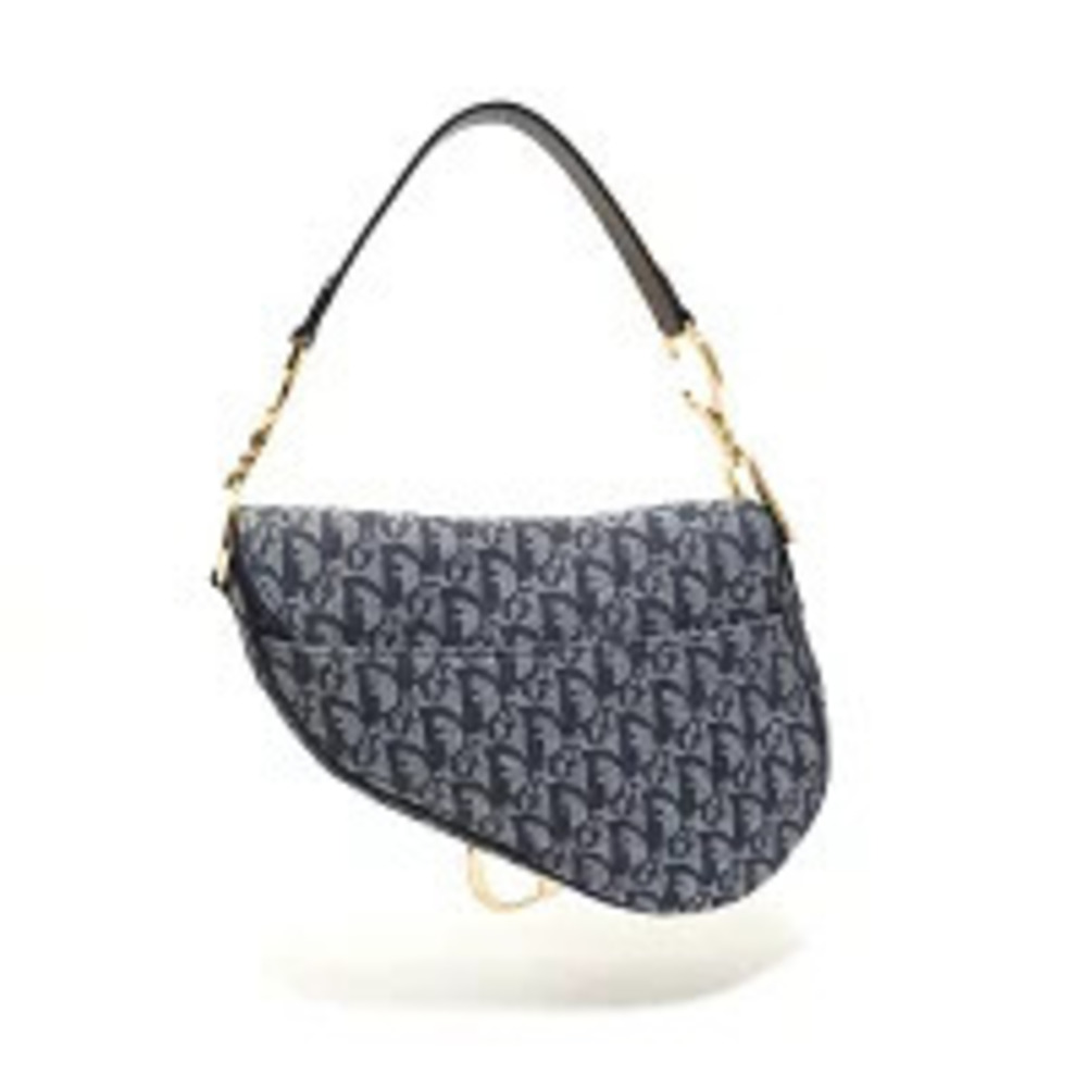 Christian Dior Trotter Saddle Bag handbag canvas Navy Blue